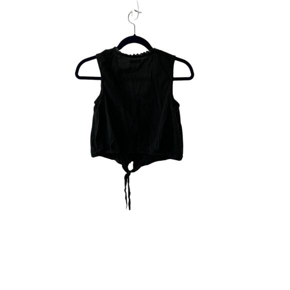 Kimchi Blue Black Sleeveless Cropped Button-Up V-Neck Semi-Sheer Front-Tie XS - Picture 7 of 7
